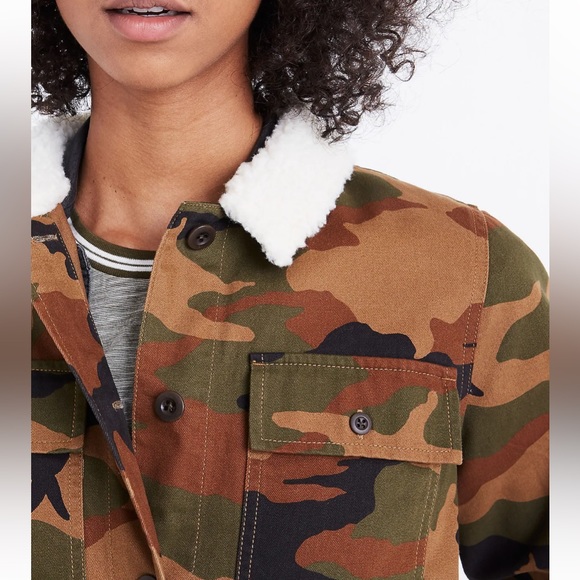 MADEWELL Northward Cropped Army Jacket in Cottontail Camo: Sherpa Edition - Picture 5 of 14